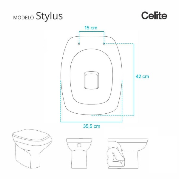 Encontraproduto.com.br - Assento Sanitário Almofadado Stylus Preto Para Louça Celite