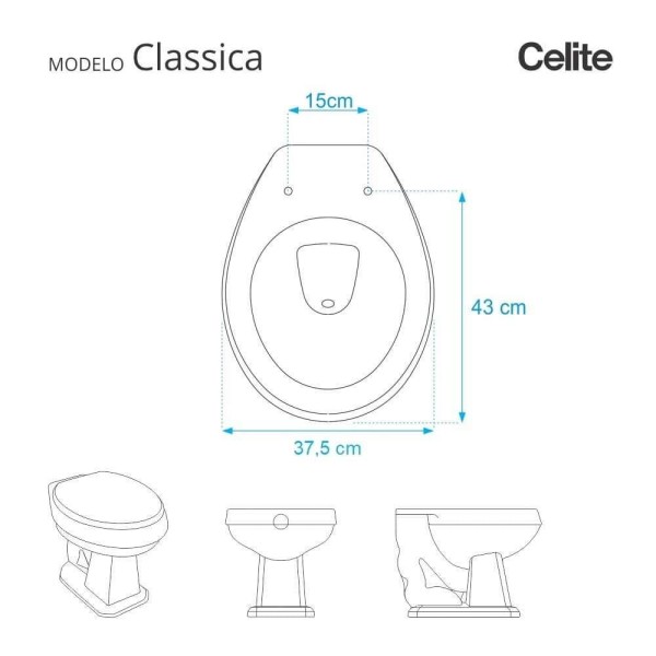 Encontraproduto.com.br - Tampa de Vaso Sanitário com Amortecedor Classica Pergamon (Bege Claro) para bacia Celite