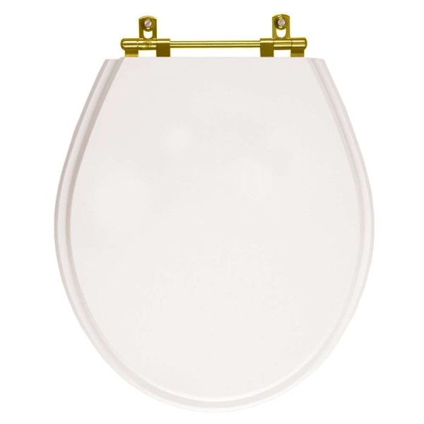 Encontraproduto.com.br - Assento Sanitário Poliéster Carina Branco para vaso Ideal Standard Com Ferragem Dourada