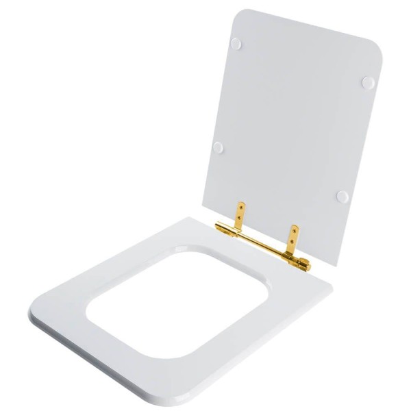 Assento Sanitário Square Branco para vaso Incepa Com Ferragem Dourada
