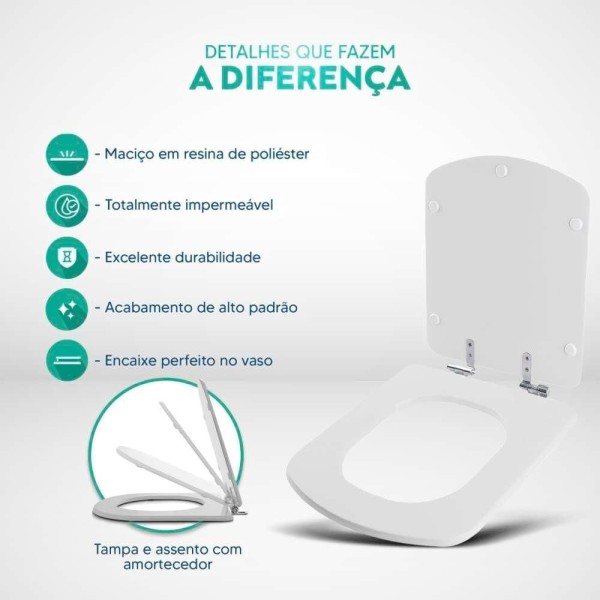 Encontraproduto.com.br - Assento Sanitário Com Amortecedor Hall Branco P/ Louça Roca
