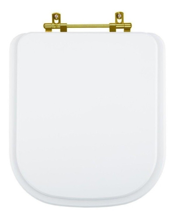 Encontraproduto.com.br - Assento Sanitário Poliéster Elite Branco para vaso Celite Com Ferragem Dourada