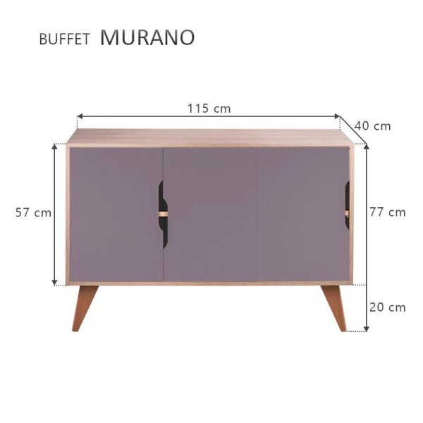 Encontraproduto.com.br - Balcão Buffet Retrô com 3 Portas Carvalho e Cinza Claro