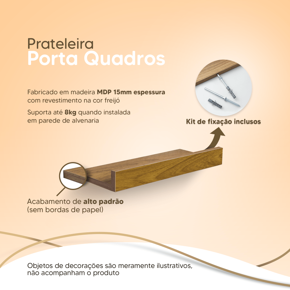 Encontraproduto.com.br - Prateleira Porta Quadros 90 x 15cm Freijó Suporte Invisível