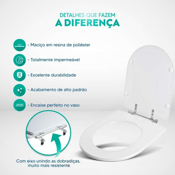 Encontraproduto.com.br - Assento Sanitário Poliéster Duomo Plus Branco para vaso Deca 6lpf