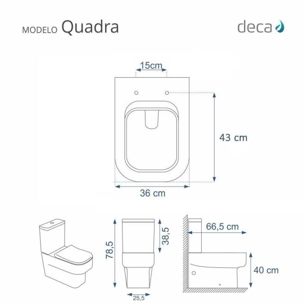 Encontraproduto.com.br - Assento Sanitário Poliéster Quadra Branco para vaso Deca 1.6gpf 6lpf