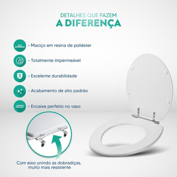 Encontraproduto.com.br - Assento Sanitário Poliéster Ravena Branco para vaso Deca P90