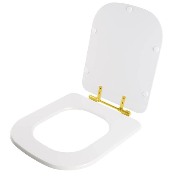 Encontraproduto.com.br - Assento Sanitário Quadra Branco para vaso Deca Com Ferragem Dourada