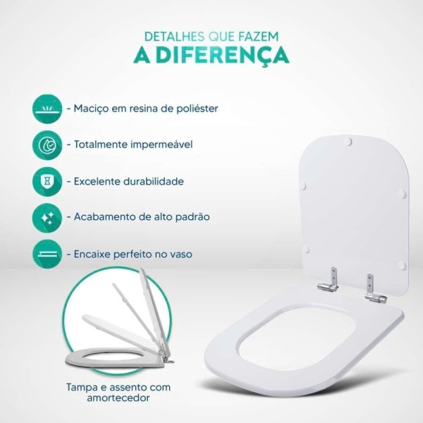 Encontraproduto.com.br - Assento Sanitario Poliester Com Amortecedor Dama-n Branco para Vaso Roca