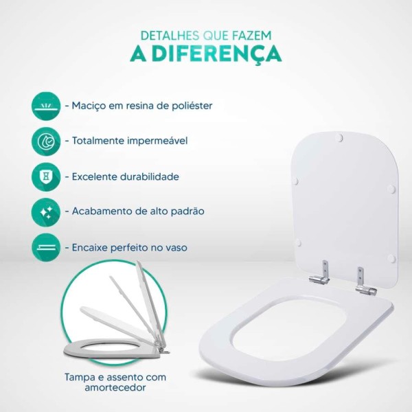 Encontraproduto.com.br - Assento Sanitario Poliester Com Amortecedor Dama-n Branco para Vaso Roca