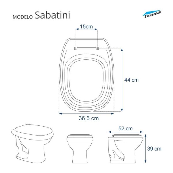 Encontraproduto.com.br - Assento Sanitario Poliester com Amortecedor Sabatini Azul para Vaso Icasa