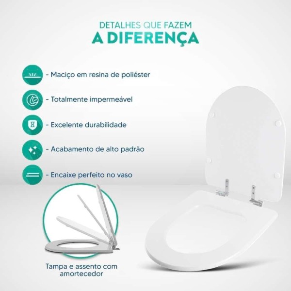 Encontraproduto.com.br - Assento Sanitario Poliester com Amortecedor Riviera Cinza Prata para Vaso Celite