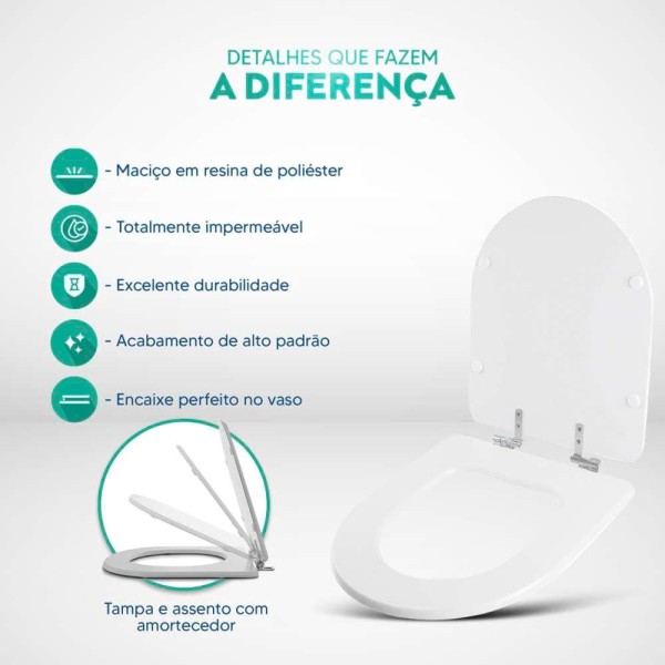 Encontraproduto.com.br - Assento Sanitario Poliester com Amortecedor Riviera Cinza Prata para Vaso Celite