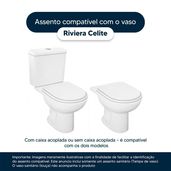 Encontraproduto.com.br - Assento Sanitario Poliester com Amortecedor Riviera Cinza Prata para Vaso Celite