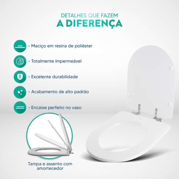 Encontraproduto.com.br - Assento Sanitario com Amortecedor Meridian Branco para vaso Roca