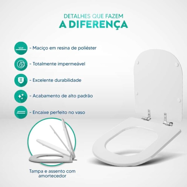 Encontraproduto.com.br - Assento Sanitario Poliester Com Amortecedor Etna Branco Para Vaso Icasa
