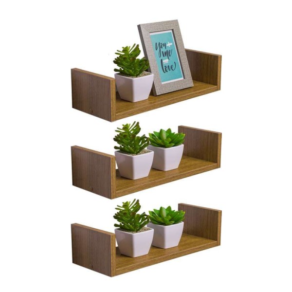 Encontraproduto.com.br - Kit 3 Prateleiras U 40 x 20cm Freijó Suporte Invisível