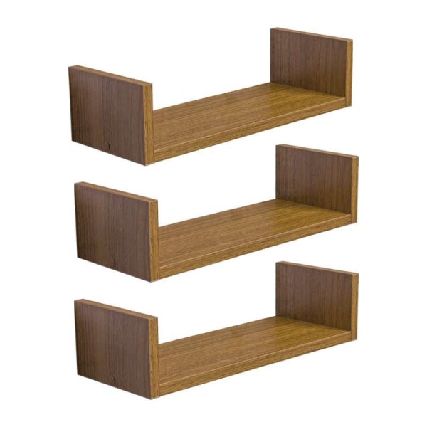 Encontraproduto.com.br - Kit 3 Prateleiras U 40 x 20cm Freijó Suporte Invisível