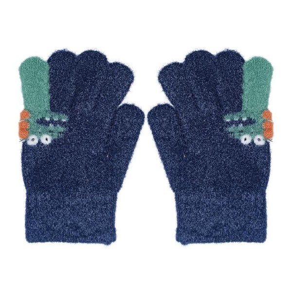 Encontraproduto.com.br - Luva Kids Térmica Dinossauro Rex Pelúcia Tricotada Quente Azul Marinho