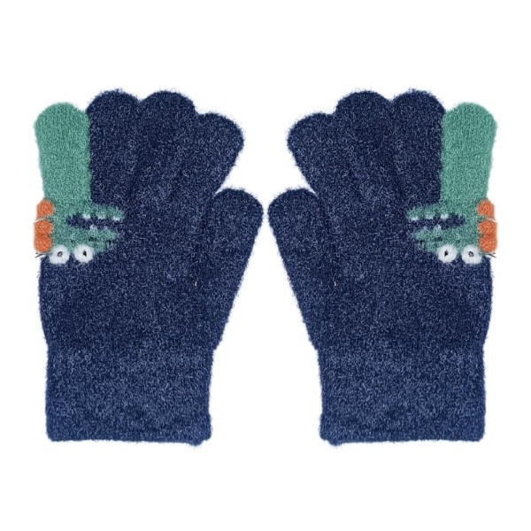 Encontraproduto.com.br - Luva Kids Térmica Dinossauro Rex Pelúcia Tricotada Quente Azul Marinho