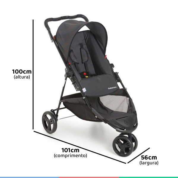 Encontraproduto.com.br - Carrinho Bebe Passeio Galzerano Até 15kg Reclinável Reversível Tivoli Preto + Bebê Conforto + Base