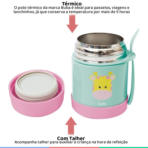 Encontraproduto.com.br - Pote Térmico Infantil Com Colher Para Refeição 320ml 6+ Meses Animal Fun Buba