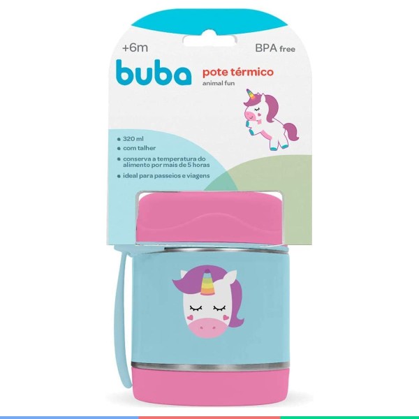 Encontraproduto.com.br - Pote Térmico Infantil Com Colher Para Refeição 320ml 6+ Meses Animal Fun Buba