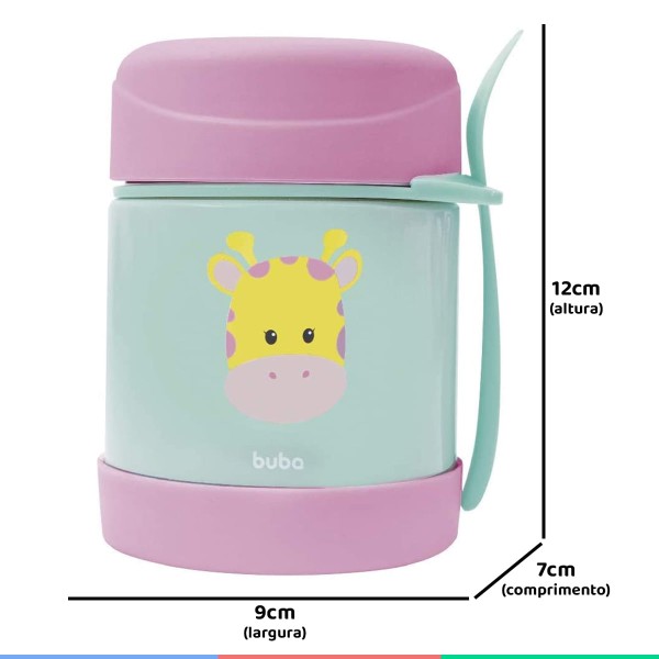 Encontraproduto.com.br - Pote Térmico Infantil Com Colher Para Refeição 320ml 6+ Meses Animal Fun Buba