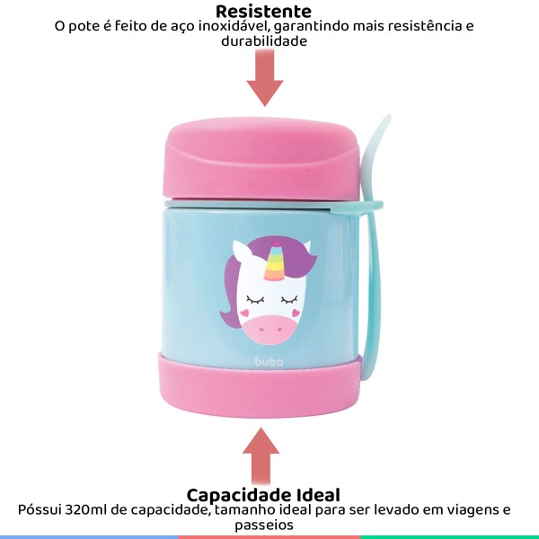 Encontraproduto.com.br - Pote Térmico Infantil Com Colher Para Refeição 320ml 6+ Meses Animal Fun Buba