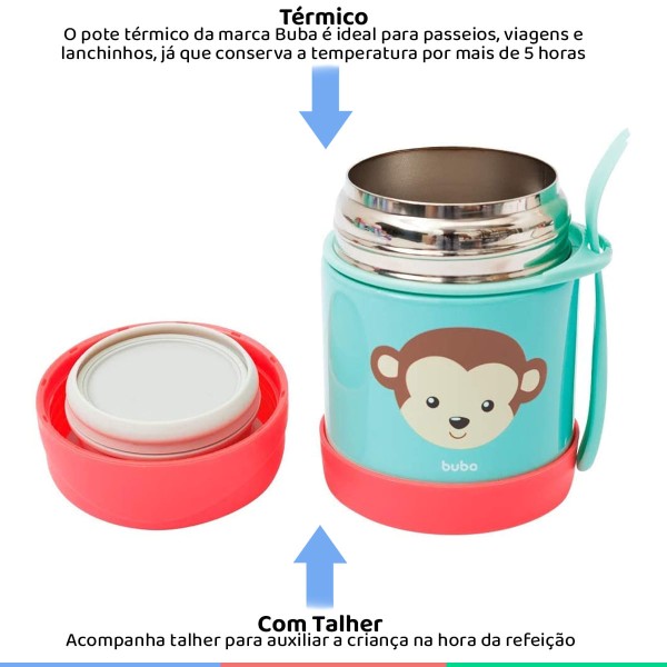 Encontraproduto.com.br - Pote Térmico Infantil Com Colher Para Refeição 320ml 6+ Meses Animal Fun Buba