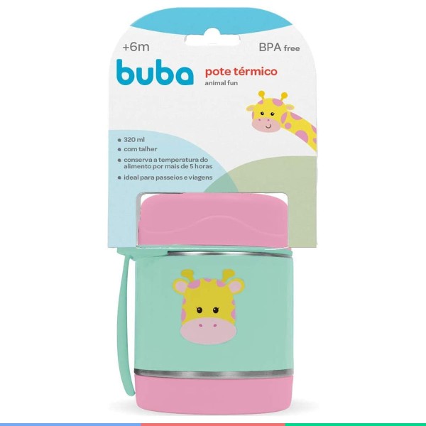 Encontraproduto.com.br - Pote Térmico Infantil Com Colher Para Refeição 320ml 6+ Meses Animal Fun Buba