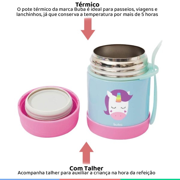 Encontraproduto.com.br - Pote Térmico Infantil Com Colher Para Refeição 320ml 6+ Meses Animal Fun Buba