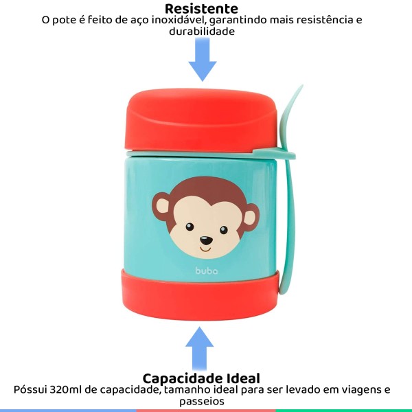 Encontraproduto.com.br - Pote Térmico Infantil Com Colher Para Refeição 320ml 6+ Meses Animal Fun Buba