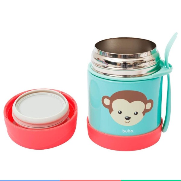 Encontraproduto.com.br - Pote Térmico Infantil Com Colher Para Refeição 320ml 6+ Meses Animal Fun Buba