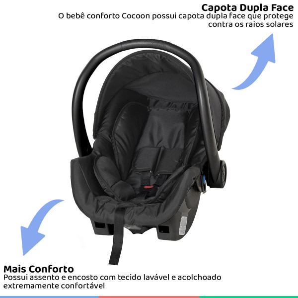 Encontraproduto.com.br - Carrinho Bebe Berço Passeio Reclinável Galzerano Até 15Kg Romano Preto e Rosa + Bebê Conforto + Base