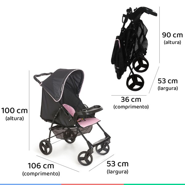Encontraproduto.com.br - Carrinho Bebe Berço Passeio Reclinável Galzerano Até 15Kg Romano Preto e Rosa + Bebê Conforto + Base