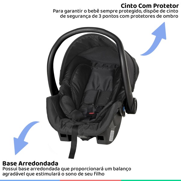 Encontraproduto.com.br - Carrinho Bebe Berço Passeio Reclinável Galzerano Até 15Kg Romano Preto e Rosa + Bebê Conforto + Base