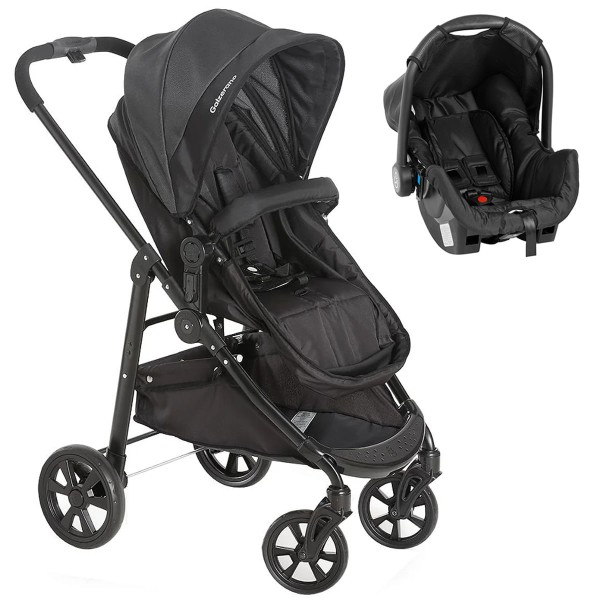 Encontraproduto.com.br - Carrinho Bebe Infantil Até 15kg Berço Passeio Moises 3em1 Olympus New Black Galzerano + Bebê Conforto