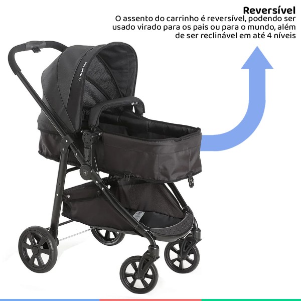 Encontraproduto.com.br - Carrinho Bebe Infantil Até 15kg Berço Passeio Moises 3em1 Olympus New Black Galzerano + Bebê Conforto