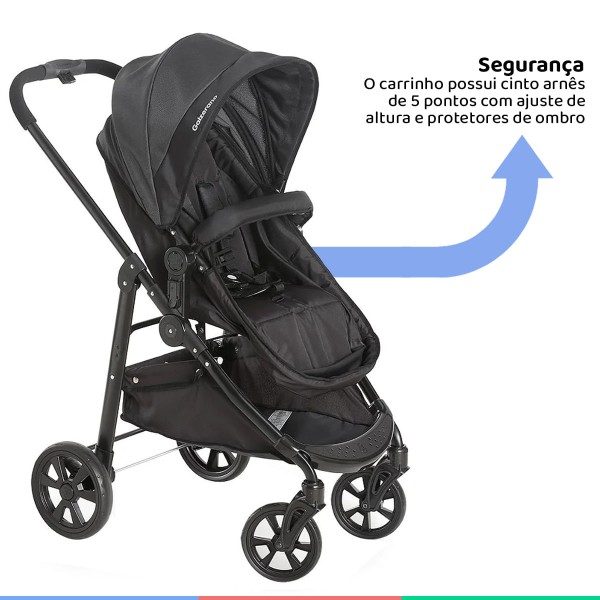 Encontraproduto.com.br - Carrinho Bebe Infantil Até 15kg Berço Passeio Moises 3em1 Olympus New Black Galzerano + Bebê Conforto
