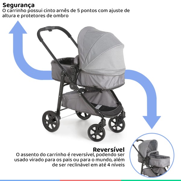 Encontraproduto.com.br - Carrinho Bebe Passeio Berço Criança Moises 3 em 1 Galzerano + Bebê Conforto + Base + Protetor Solar