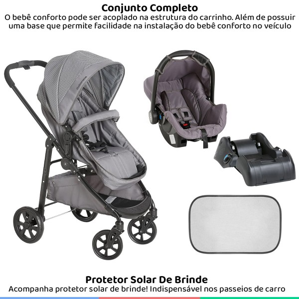 Encontraproduto.com.br - Carrinho Bebe Passeio Berço Criança Moises 3 em 1 Galzerano + Bebê Conforto + Base + Protetor Solar