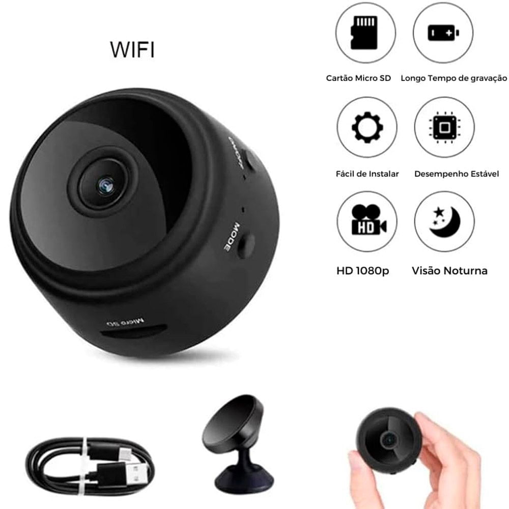 Encontraproduto.com.br - Mini Câmera Espiã Monitoramento A9 para Segurança, Wifi com Sensor e Visão Noturna, Sem Fio