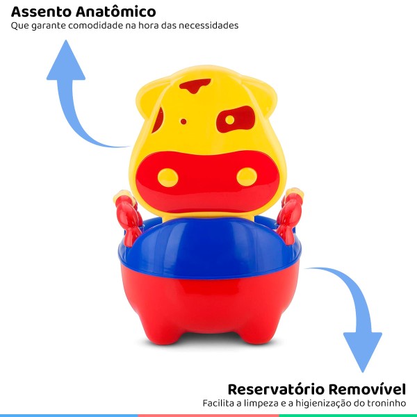 Encontraproduto.com.br - Troninho Infantil Desfralde do Bebê Fazenda Musical Assento Anatômico Higiênico Com Tampa Vaquinha Divertida + Mictório
