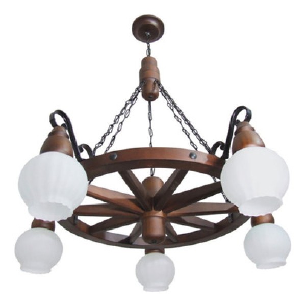 Encontraproduto.com.br - Lustre Roda De Carroça Envelhecido 5 Lâmpadas 605E