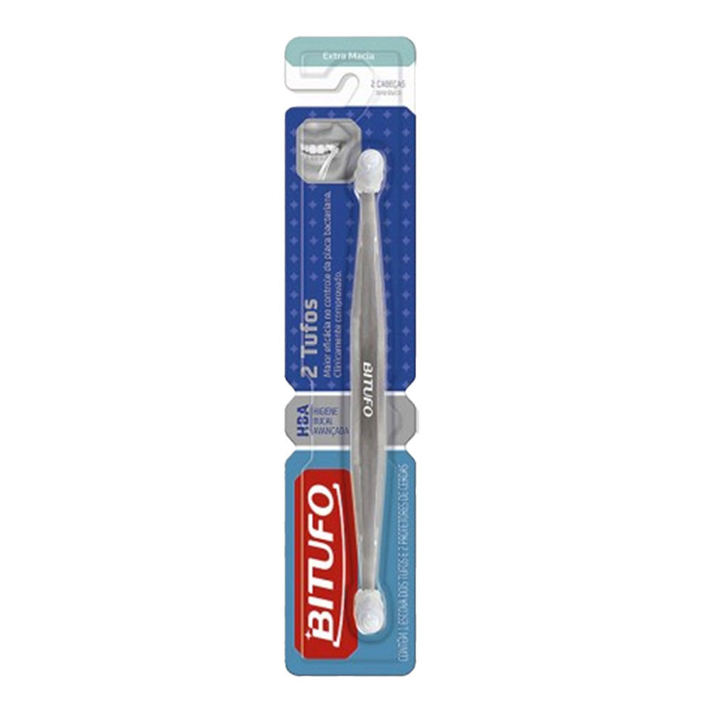 Encontraproduto.com.br - Kit Bitufo Escova Dental 2 Tufos Extra Macia Sortida + 2 Protetores De Cerdas