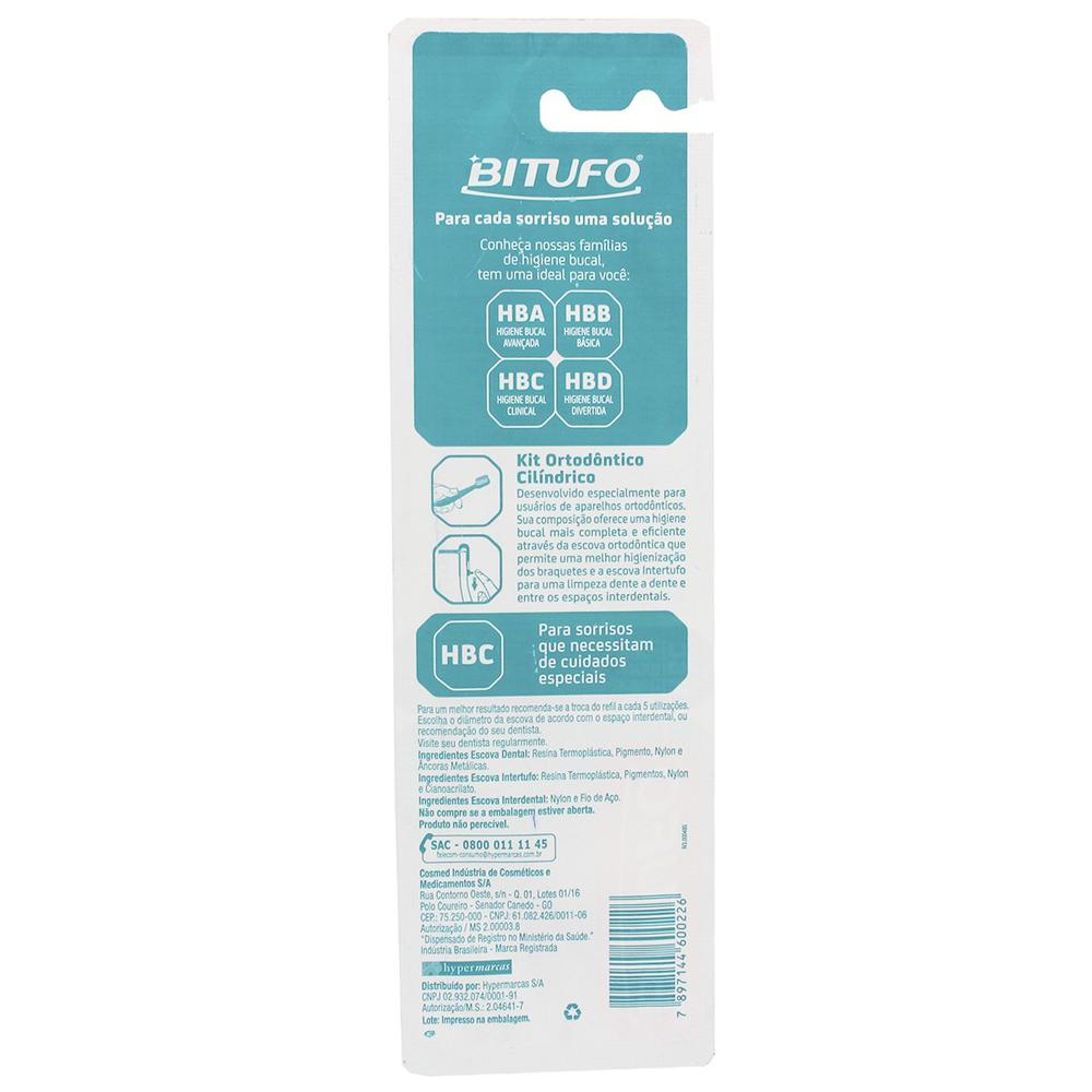 Encontraproduto.com.br - Kit Ortodôntico Bitufo Cilíndrico Cores Sortidas Com 1 Escova Dental 1 Escova Intertufo E 6 Escovas Interdentais Cilíndricas