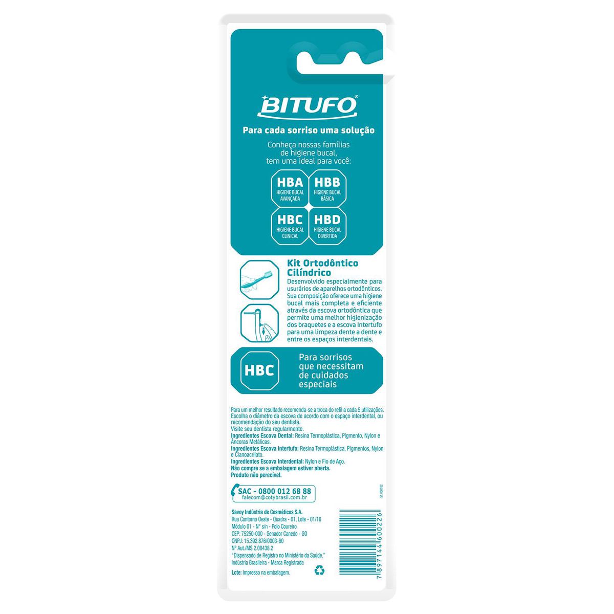 Encontraproduto.com.br - Kit Ortodôntico Bitufo Cilíndrico Cores Sortidas Com 1 Escova Dental 1 Escova Intertufo E 6 Escovas Interdentais Cilíndricas