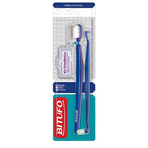 Encontraproduto.com.br - Kit Ortodôntico Bitufo Cônico Cores Sortidas Com 1 Escova Dental 1 Escova Intertufo E 6 Escovas Interdentais Cilíndricas