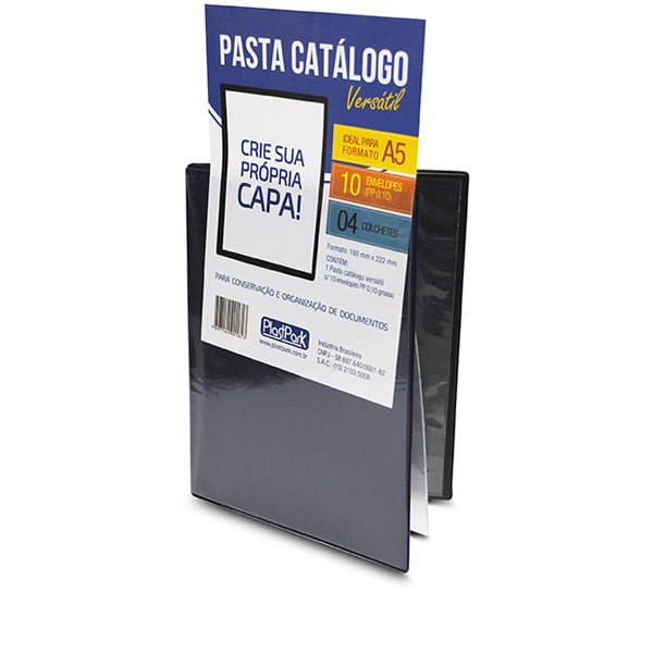 Encontraproduto.com.br - Pasta Catálogo Versátil A5 Com 10 Sacos Azul - PlastPark